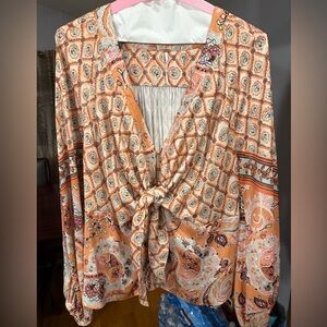 Free People Orange Floral Blouse